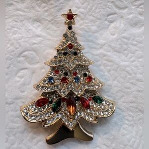 Christmas Tree Brooch with Gem Accents